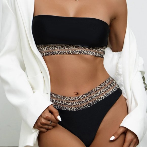 Mesh Insert Bandeau Bikini - Picture 2 of 6